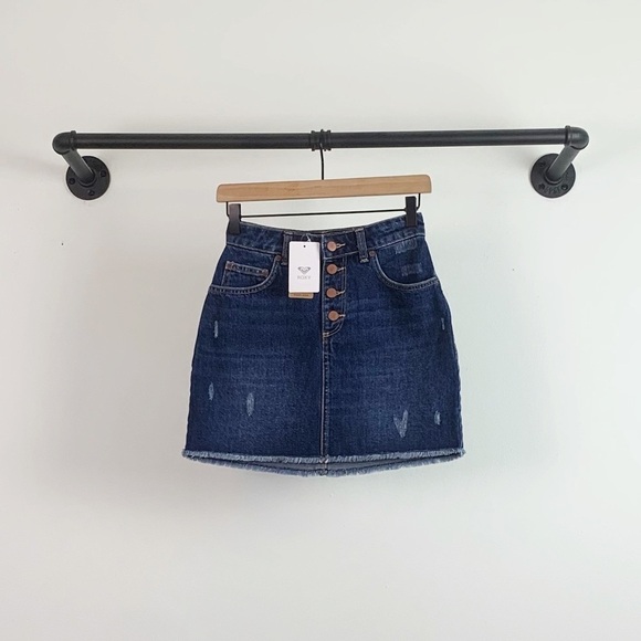NWT Roxy Surfing Girl Power High Waist Distressed Denim Mini Skirt - Picture 5 of 8